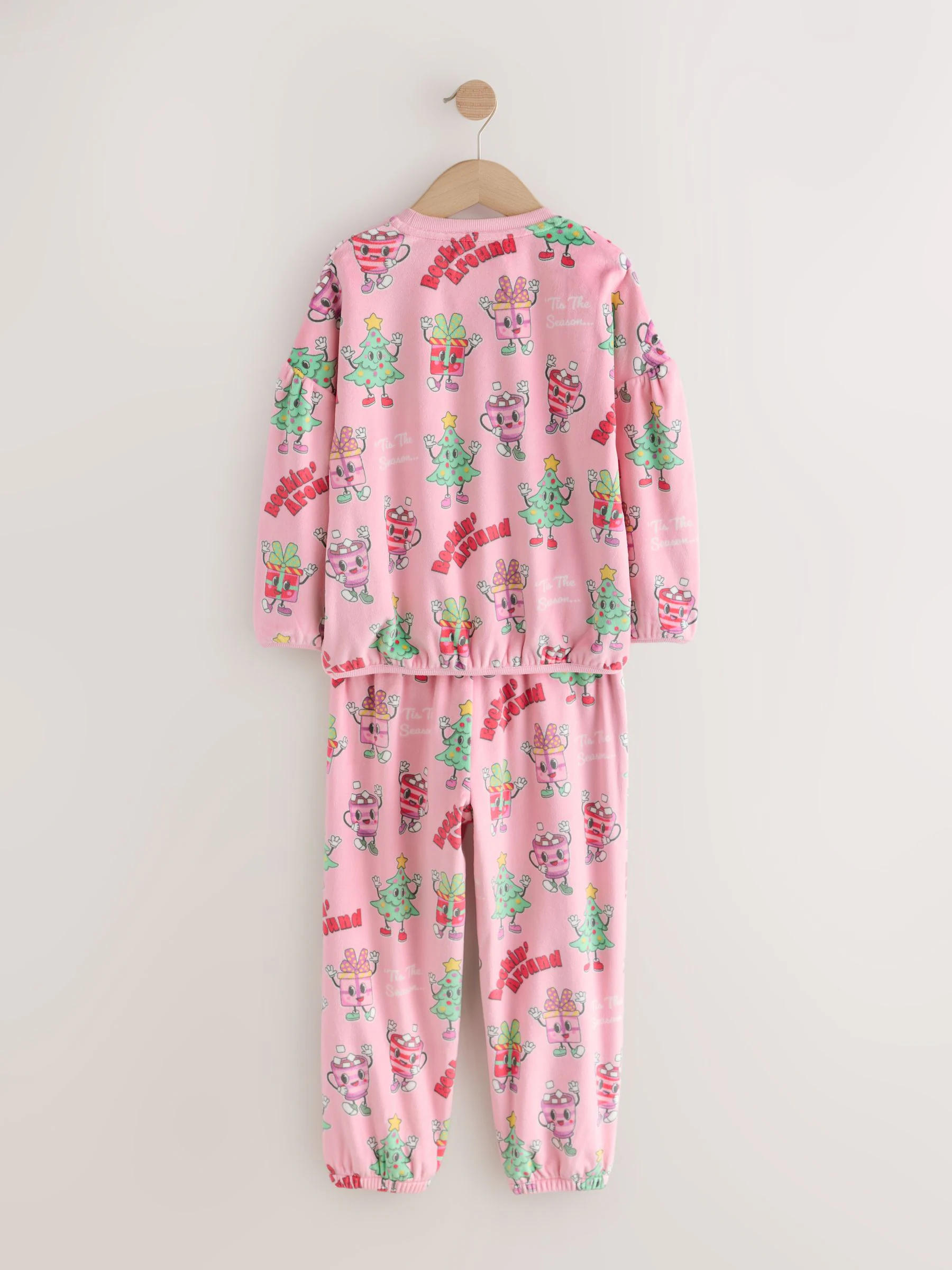 Roze feestelijke kleding - Kerst behaaglijke fleece pyjama (3-16jr)
