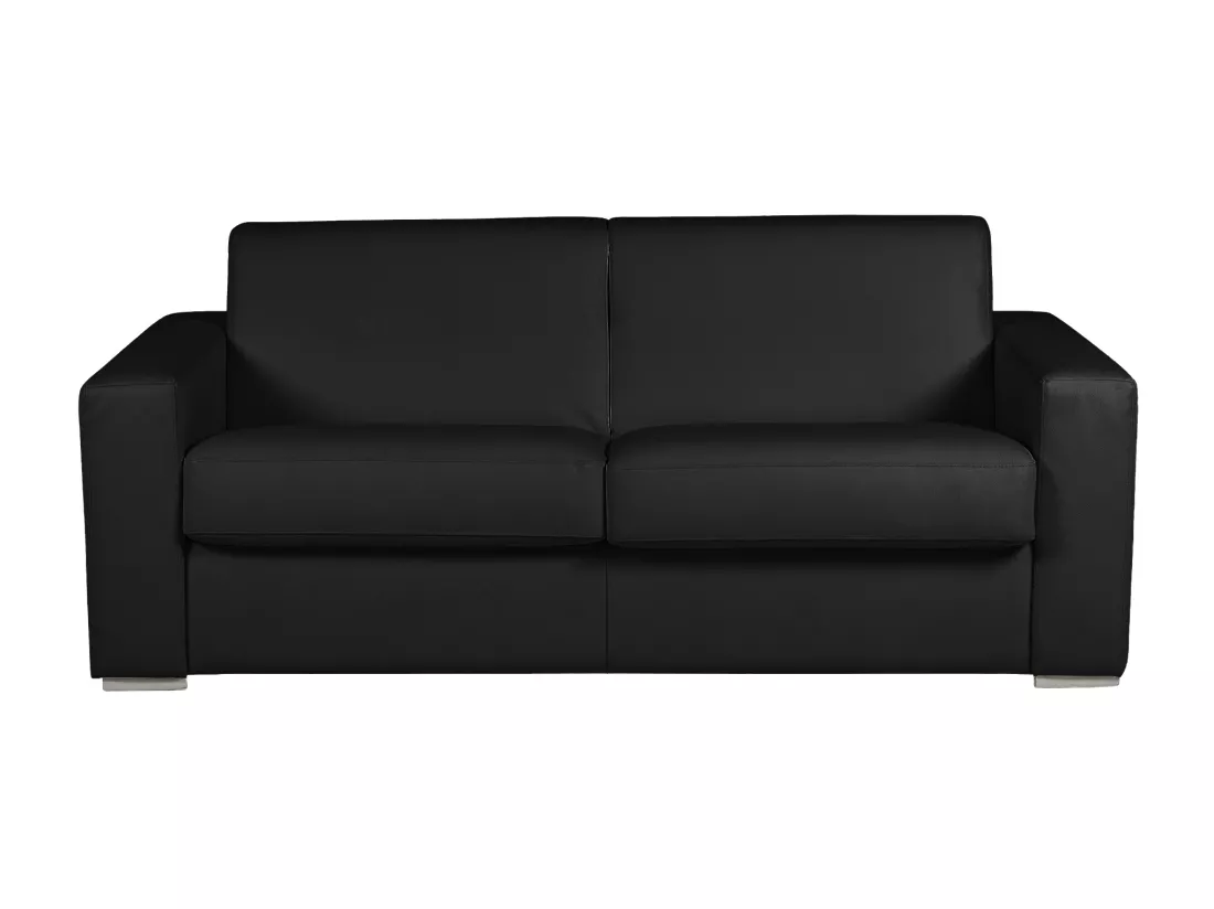 Canapé 3 places convertible express 100% cuir de buffle noir matelas 20 cm DELECTEA II