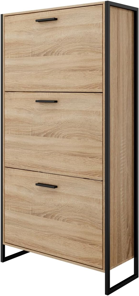 CASABEL Schuhschrank, industriell, 18 Paar – Schuhschrank, Aufbewahrung für Eingangsbereich, hohe Kapazität – platzsparend, Eingangsbereich, Flur, Türen und Rahmen aus hellem Holz – Französisches