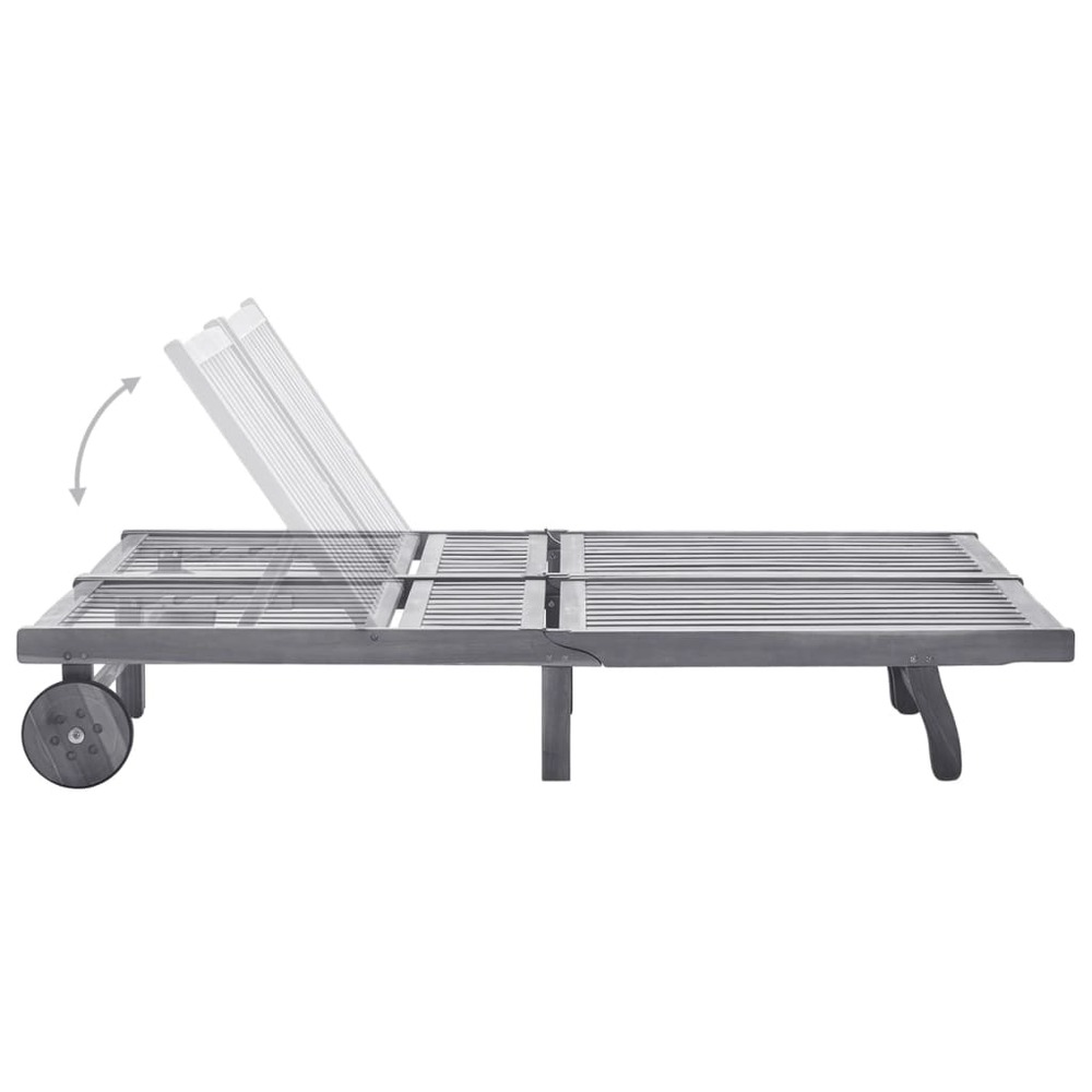 Transat chaise longue bain de soleil lit de jardin terrasse meuble d'extérieur 2 places avec coussin gris acacia