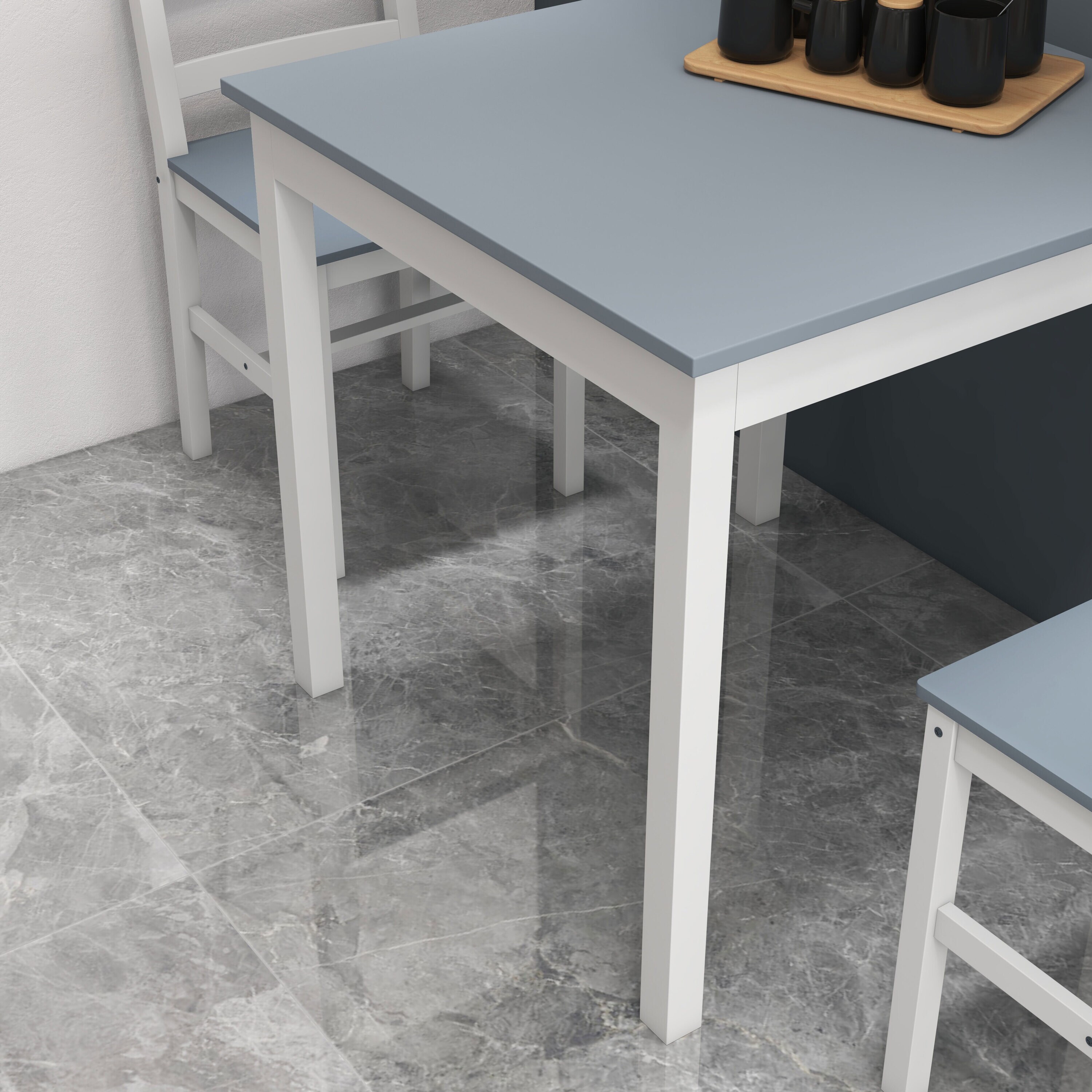 HOMCOM Essgruppe mit Anti-Rutsch-Fußpads grau, weiß 75L x 75B x 73H cm