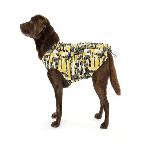 Capa de chuva Gobak Amazonia para cães com forro de lã mostarda.