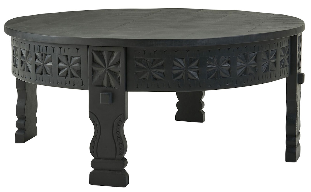 Couchtisch rund 80 cm Mango massiv Schwarz