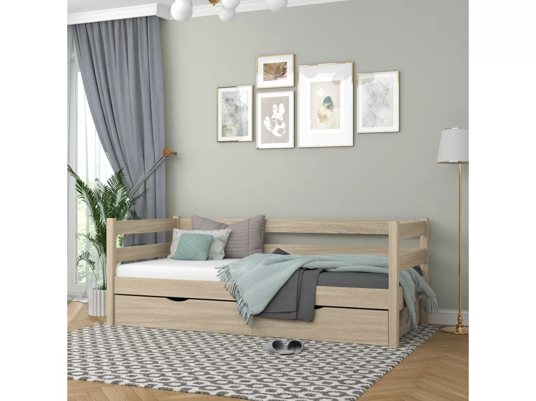Lit banquette en chêne - avec tiroir N01 Chêne Blanchi 120x180
