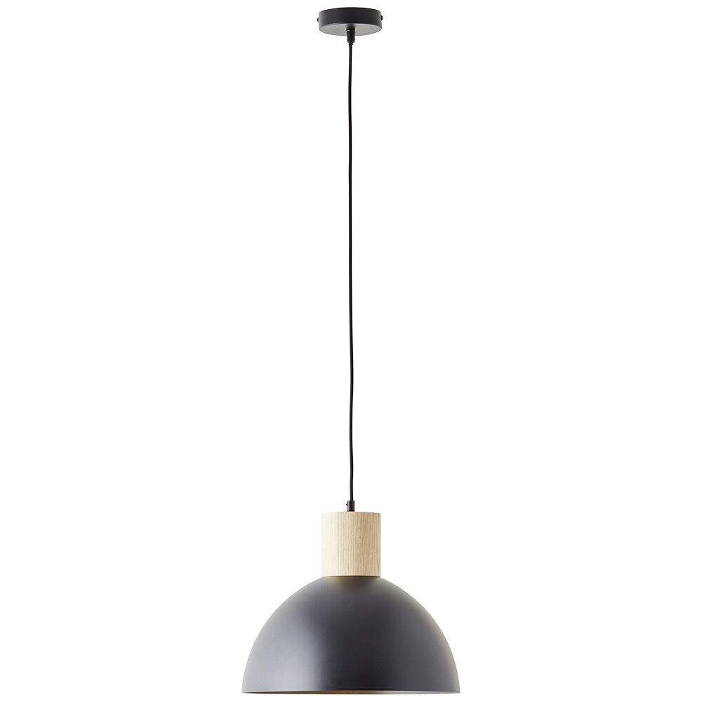 Luminaire à suspension filaire métal noir collerette bois Daintree Brilliant