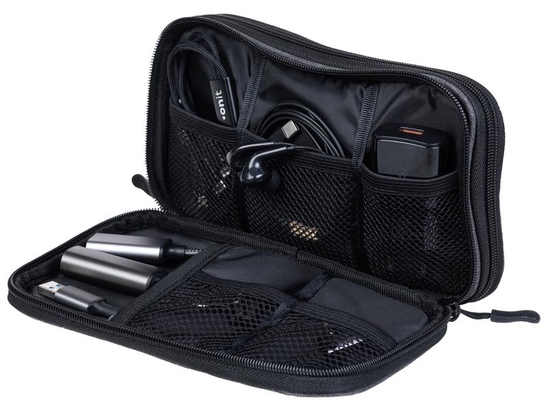 onit Reisetasche Tech-Zubehör Mini, Grau Zubehörtasche für Powerbank, Ladegerät, USB-Stick, Kabel und mehr