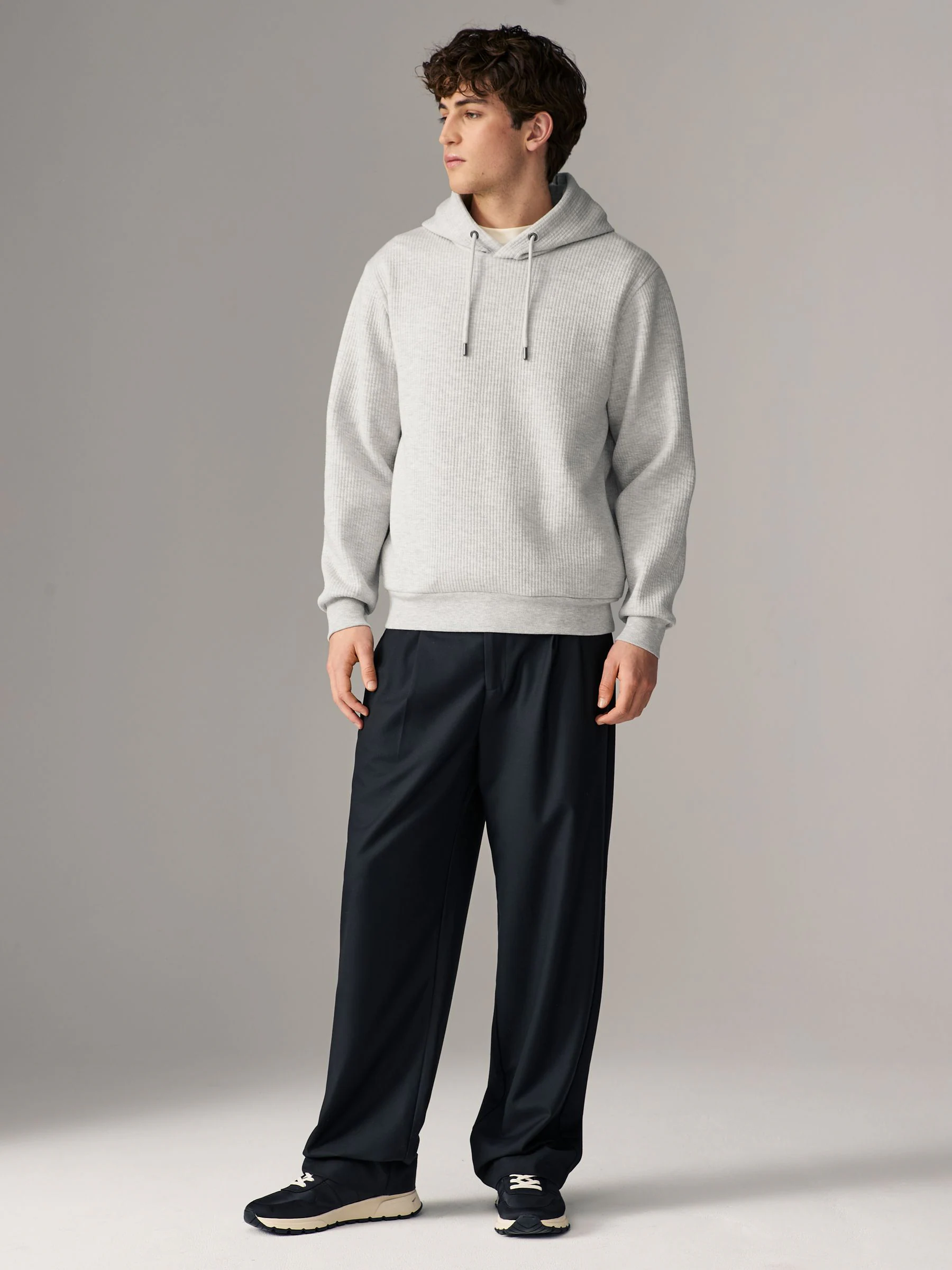 Grijs gemêleerd - Lineaire textuur hoodie