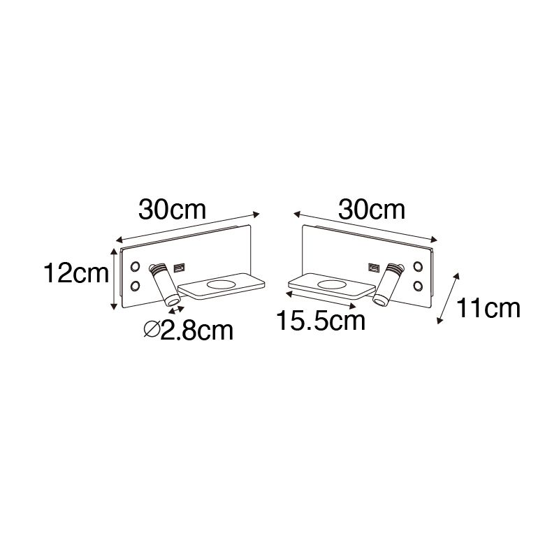 Set van 2 wandlamp zwart incl. LED met USB en inductielader - Riza