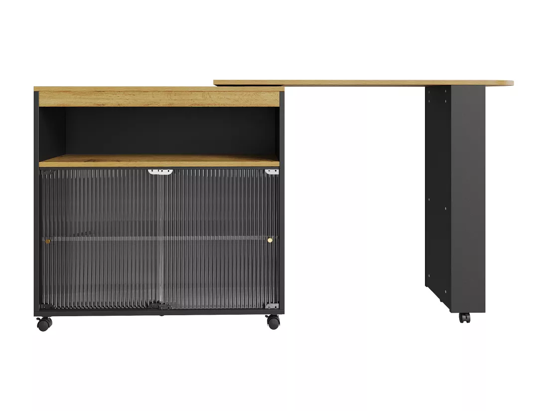Buffet、Meuble de bar pivotant et escamotable avec LED - compartiments et étagère à épices - Noir