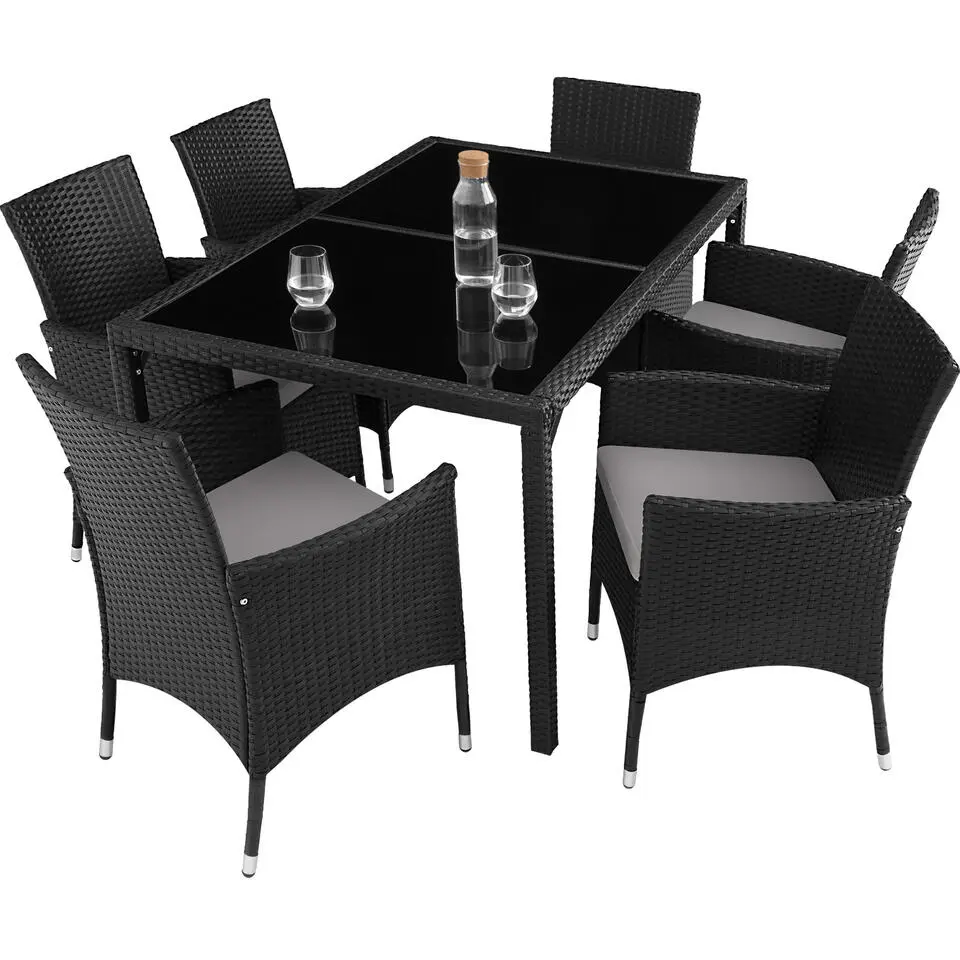 tectake - tuinset Porto 6   1 - wicker - zwart / grijs