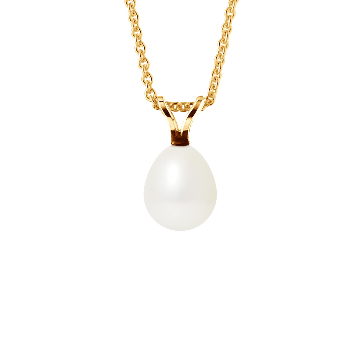 Pendentif Bélière - Or Jaune et Perle de Culture d'Eau Douce - Blanc Naturel