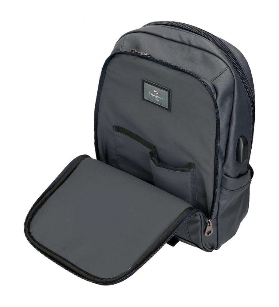 Mochila para computador Pepe Jeans Hatfield com dois compartimentos na cor azul marinho.