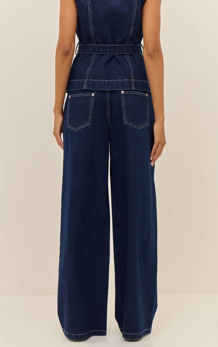 Bleu Indigo Jean Large Taille Mi-haute