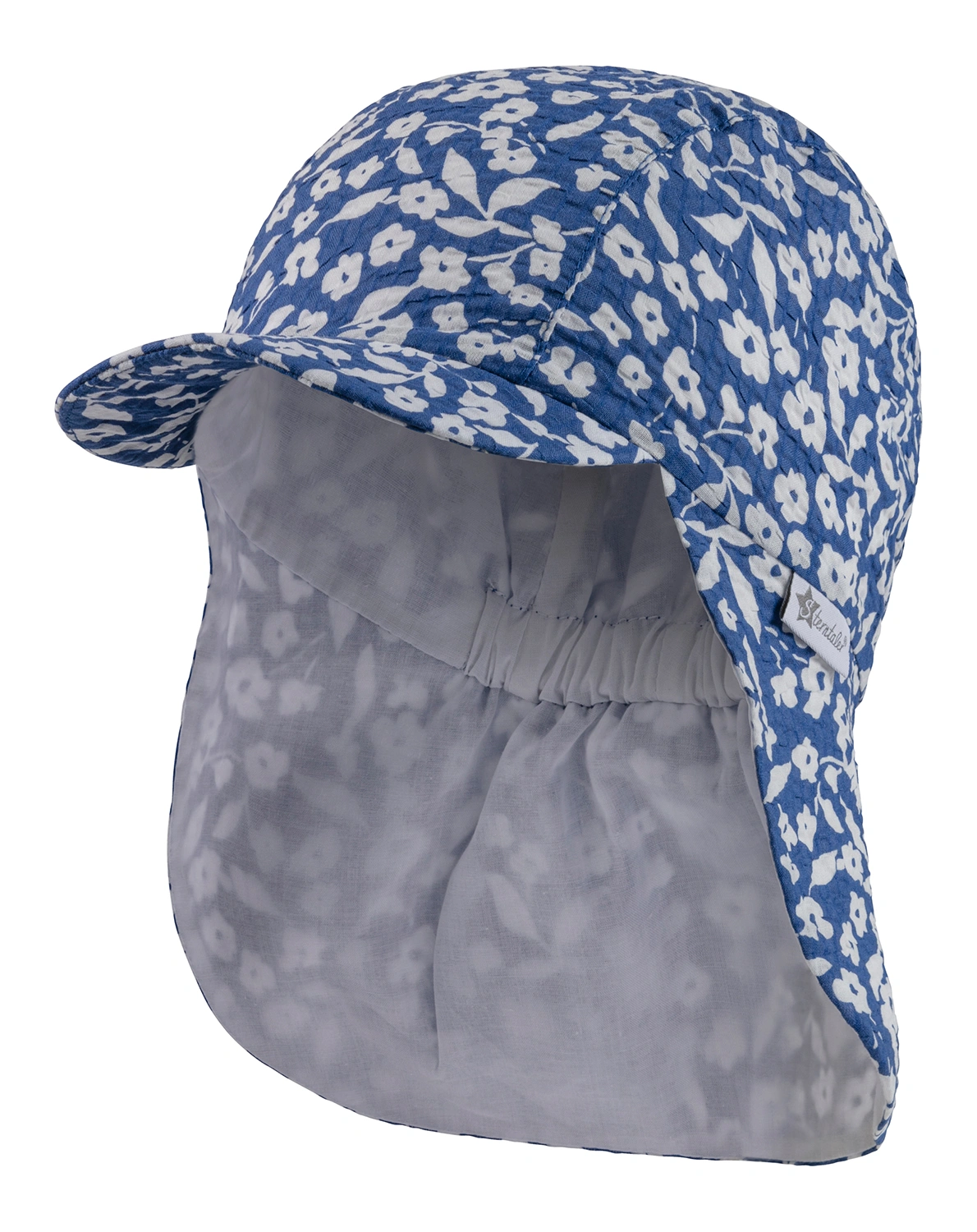 Schirmmütze BLUMEN mit Nackenschutz in blau