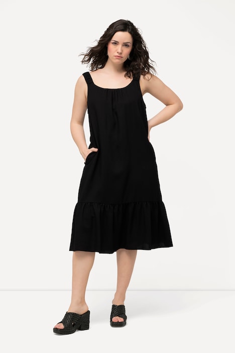 Midikleid, Elastikträger, Rundhals, ärmellos, Taschen
