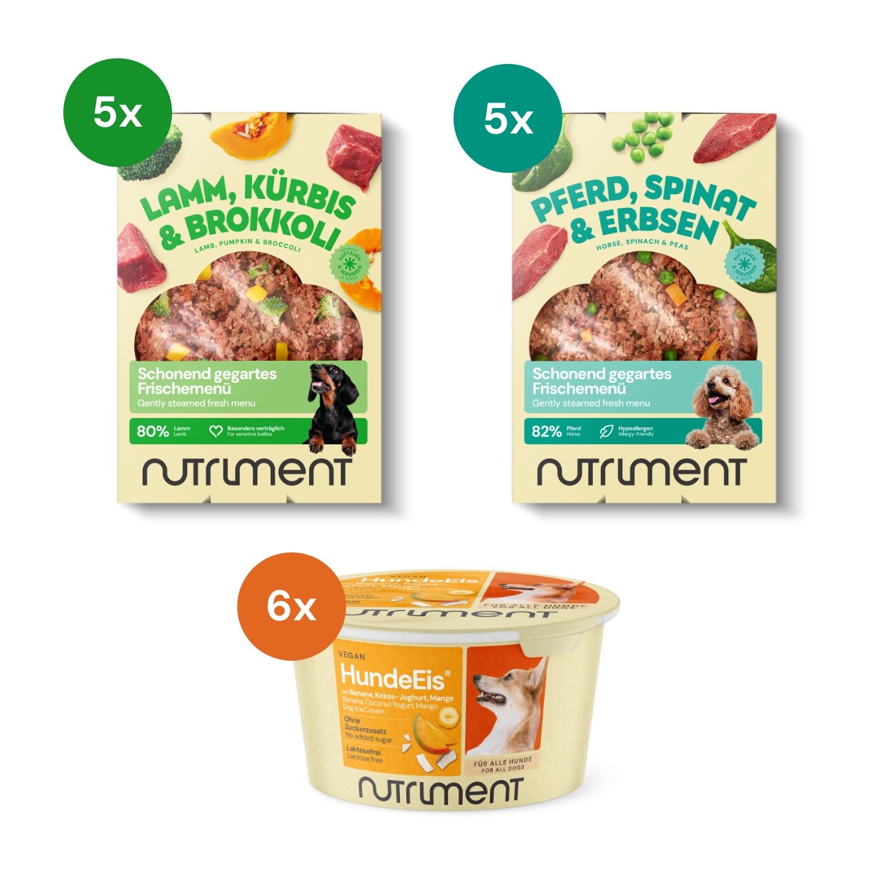 Nutriment Frischemenü Pferd & Lamm 10x400g Hundeeis 6x90ml