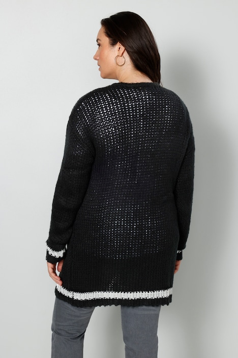 Strickjacke, offene Form, Streifenbündchen