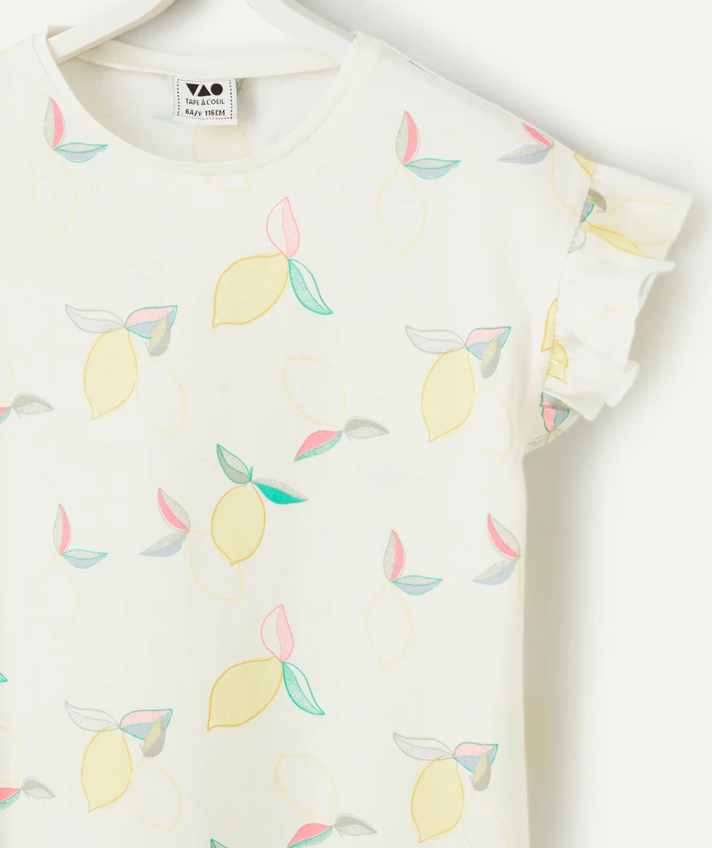 chemise de nuit fille en coton bio blanc avec imprimé citrons