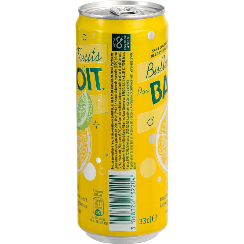 Eau gazeuse Badoit Bulles de fruits Bio citron,citron vert 33 cl - 24 bouteilles