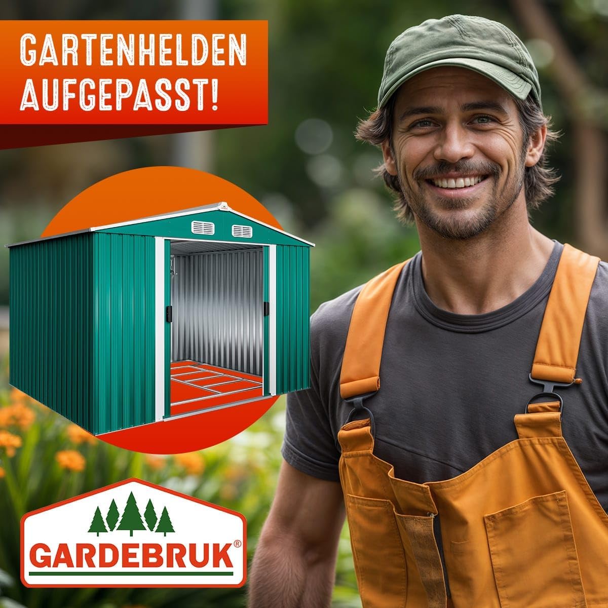 GARDEBRUK® XXL Metall Gerätehaus 5m² mit Fundament 260x205x180cm Schiebetür Grün Geräteschuppen Gartenhaus 9m³