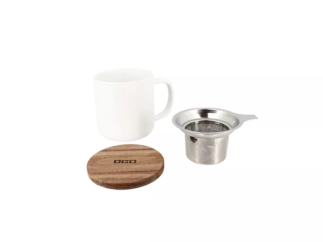 Ogo Living - Tisaniere Juliet 300ml En Gres Blanc Avec Couvercle Bois D'acacia