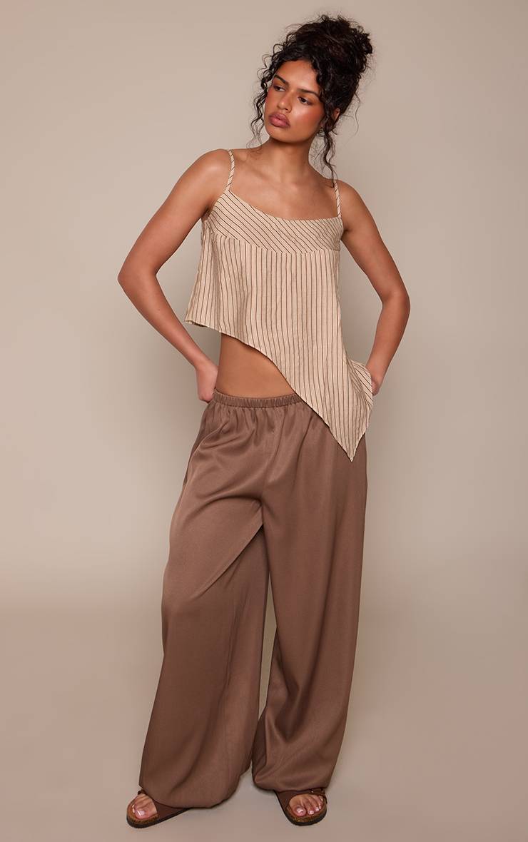 Marron Caraco Fluide Beige À Rayures Et Ourlet Asymétrique
