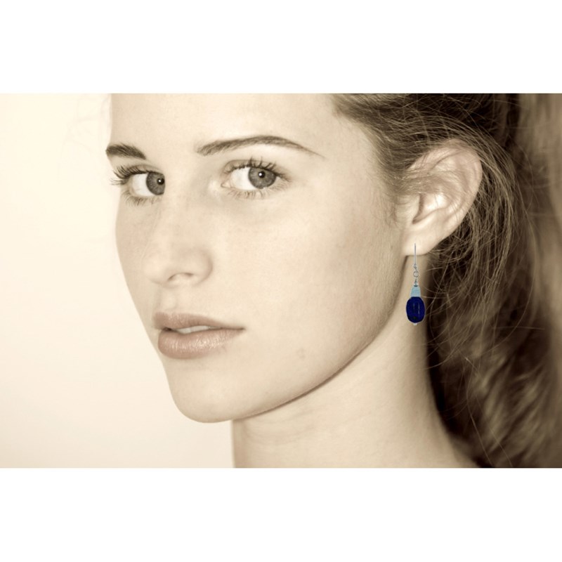 Boucles d'Oreilles Argent Galet de Lapis Lazuli et Pépite de Larimar