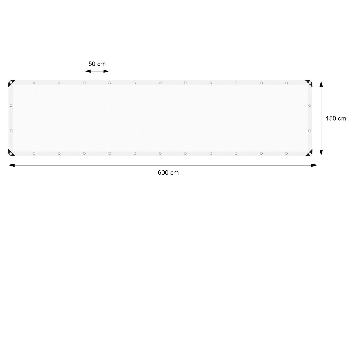 ECD Germany Afdekzeil met ogen, 1,5 x 6 m, 9 m², 260 g/m², wit, polyethyleen, schimmelwerend, waterdicht, scheurvast, beschermhoes, boothoes, tuinhoes, houten hoes, hoes voor tuinmeubelen, zwembad, auto