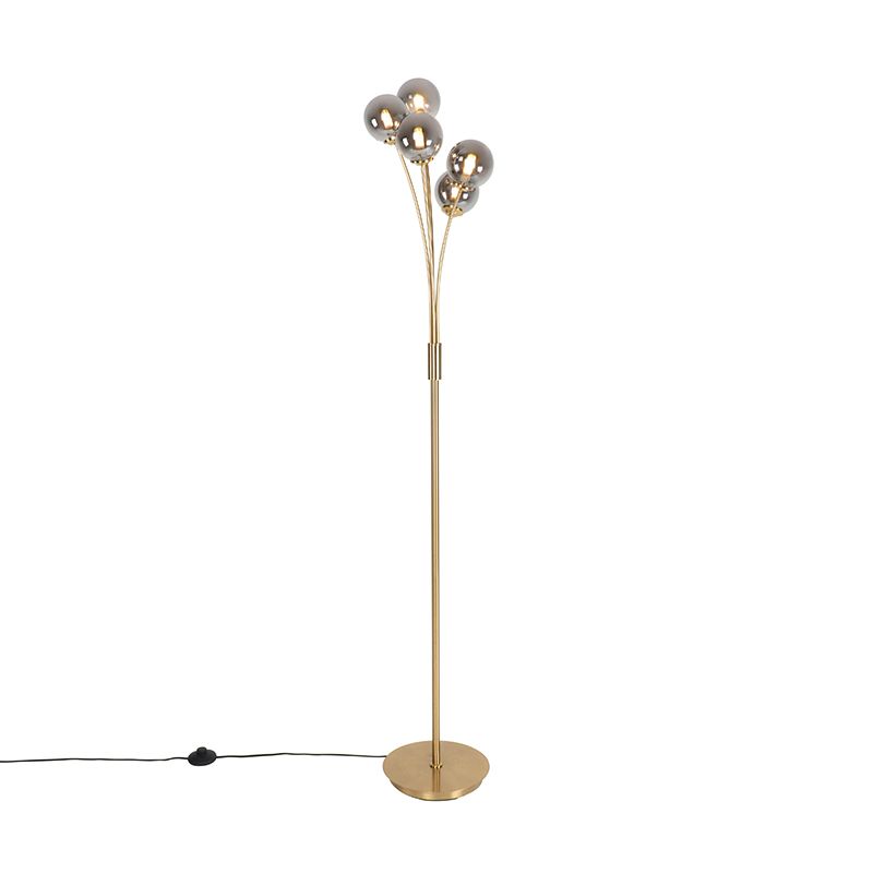 Moderne vloerlamp goud 5-lichts met smoke glas - Athens