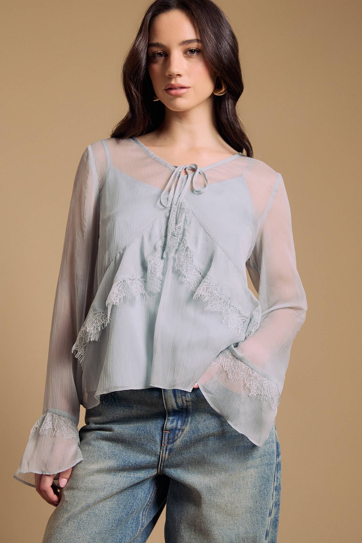 Oasis Blouse À Manches Évasées Avec Finitions En Dentelle