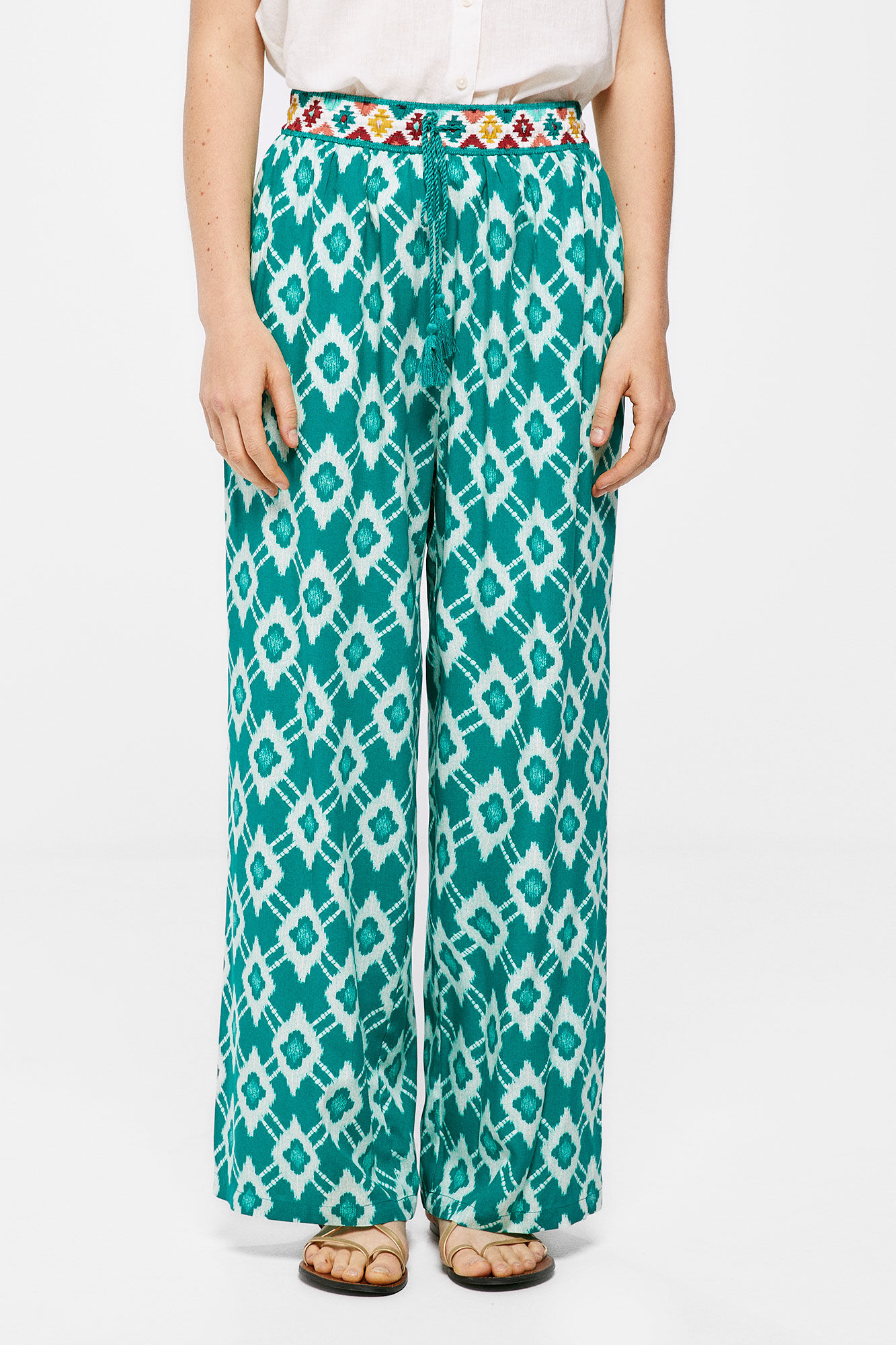 Calças fluidas estampadas - Verde