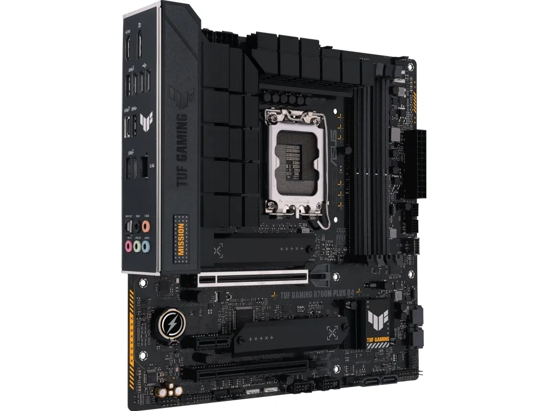 ASUS TUF GAMING B760M-PLUS D4 - Bundkort - micro ATX - LGA1700 sokkel - B760 Chipset - USB-C 3.2 Gen 2x2, USB 3.2 Gen 2, USB 3.2 Gen 1 - 2.5 Gigabit LAN - onboard grafik (CPU påkrævet) - HD Audio (8-kanaler)