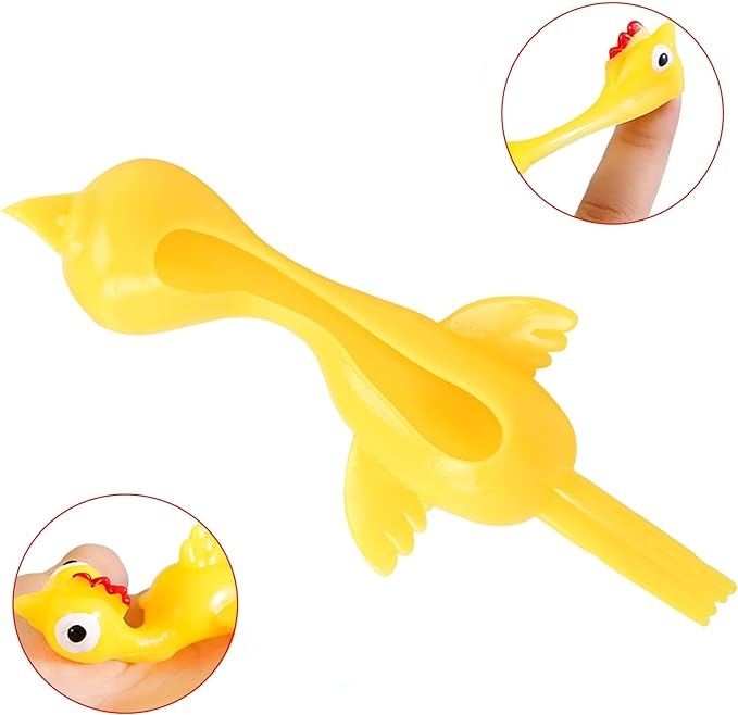 (10x4cm) Finger Stretch Schleuder Hahn Flying Anti Stress Spielzeug Fliegendes Katapult Huhn - Gelb