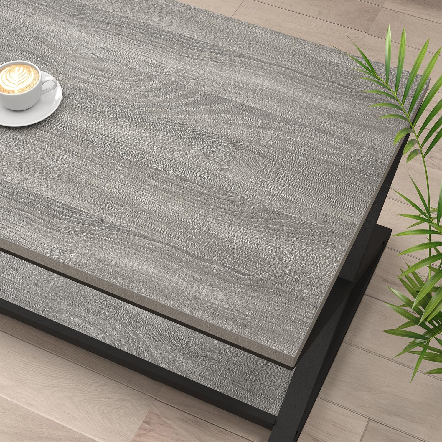 HSH Couchtisch mit Stauraum Grau Wohnzimmertisch Industrielles Holz und Metall Teetisch Rechteckiger Sofatisch für Wohnzimmer Büro Schlafzimmer 120B cm