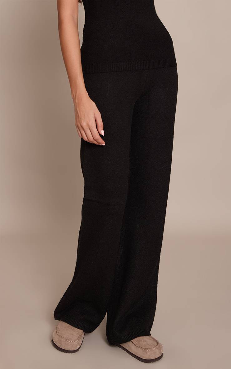 Noir Pantalon Tricoté Taille Mi-haute