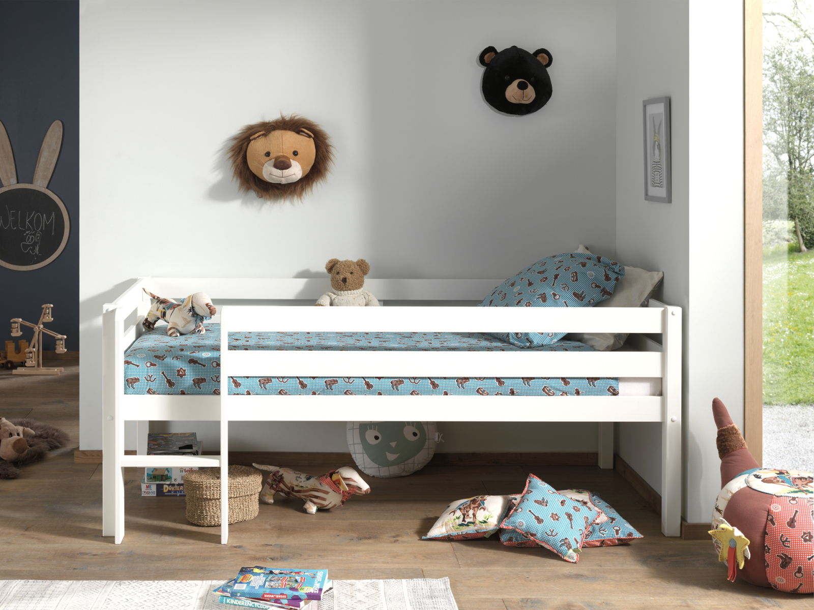 Kojen-Spielbett - weiß - Leiter - Rolllattenrost - 90x200 cm
