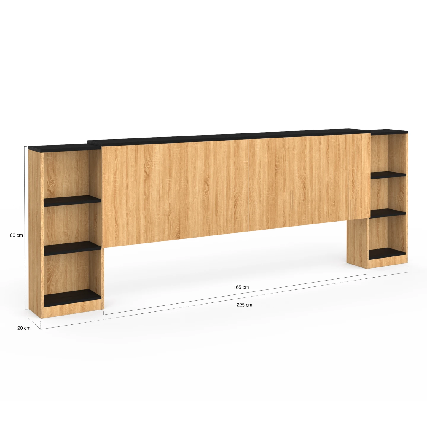 Tête de lit sur pied extensible avec chevets coulissants CATBA pour lit 140 et 160 cm façon bois et noir