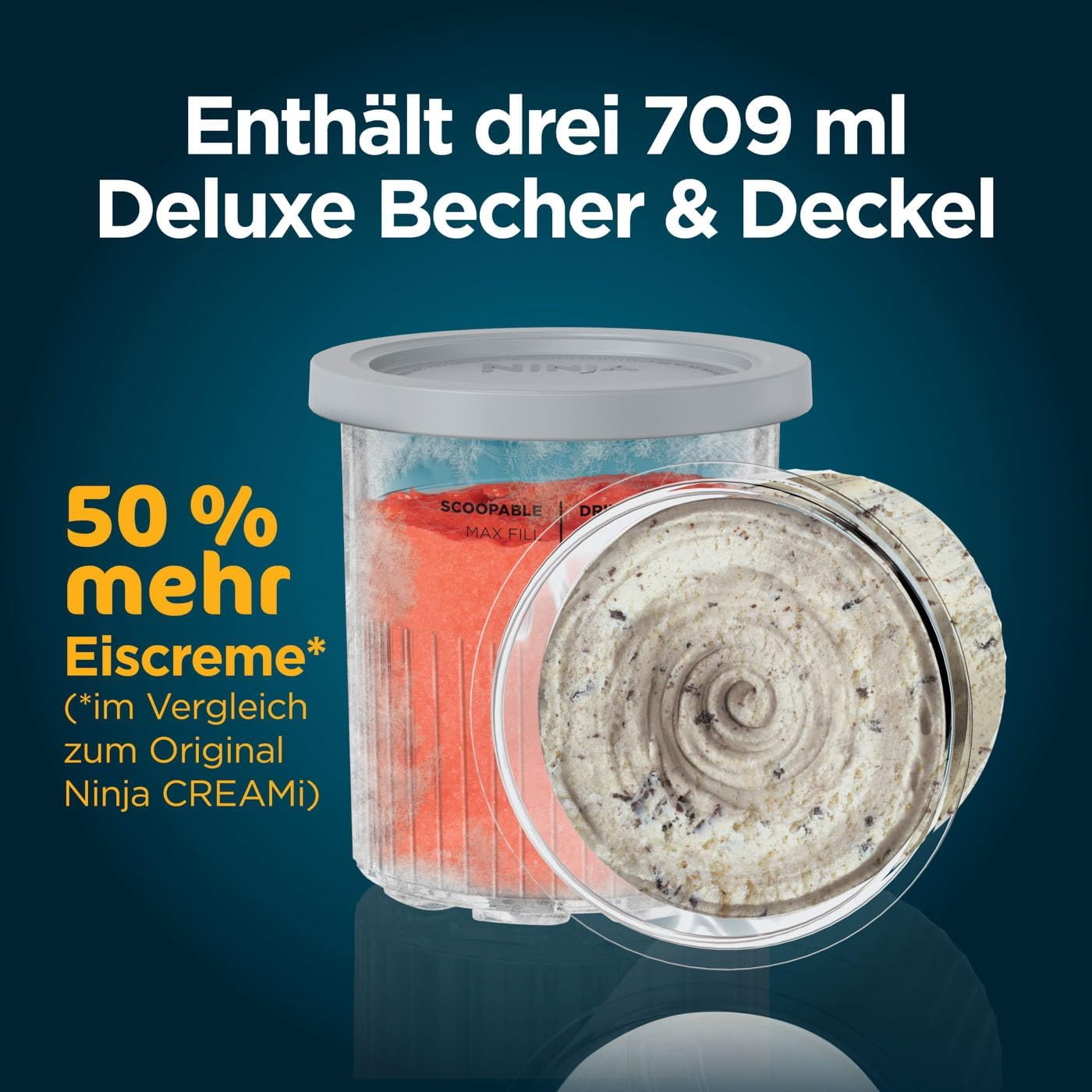10in1 Creami Deluxe Eismaschine Glacé Maker inkl. Eisbecher   Rezeptbuch (NC502EU) - Silber / Schwarz