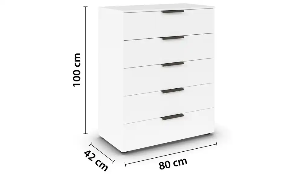 Kommode Weiß Weiß Front: Dekor, Oberboden: Dekor 80 cm Graphit