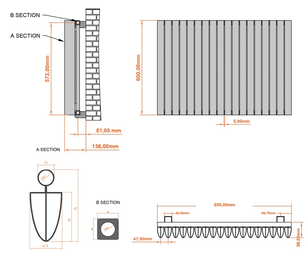 Eastbrook Witney radiator 85x60cm aluminium 1437W antraciet
