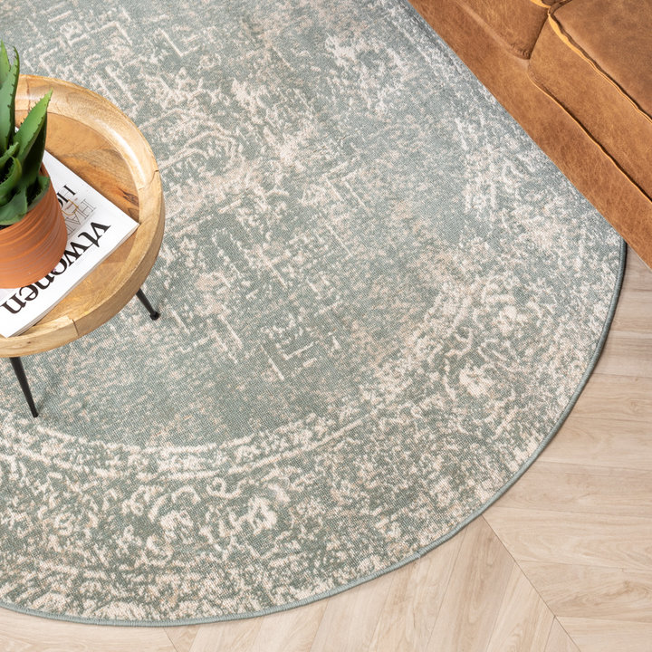 Rond vintage vloerkleed - Spring Ethnic Groen/Creme