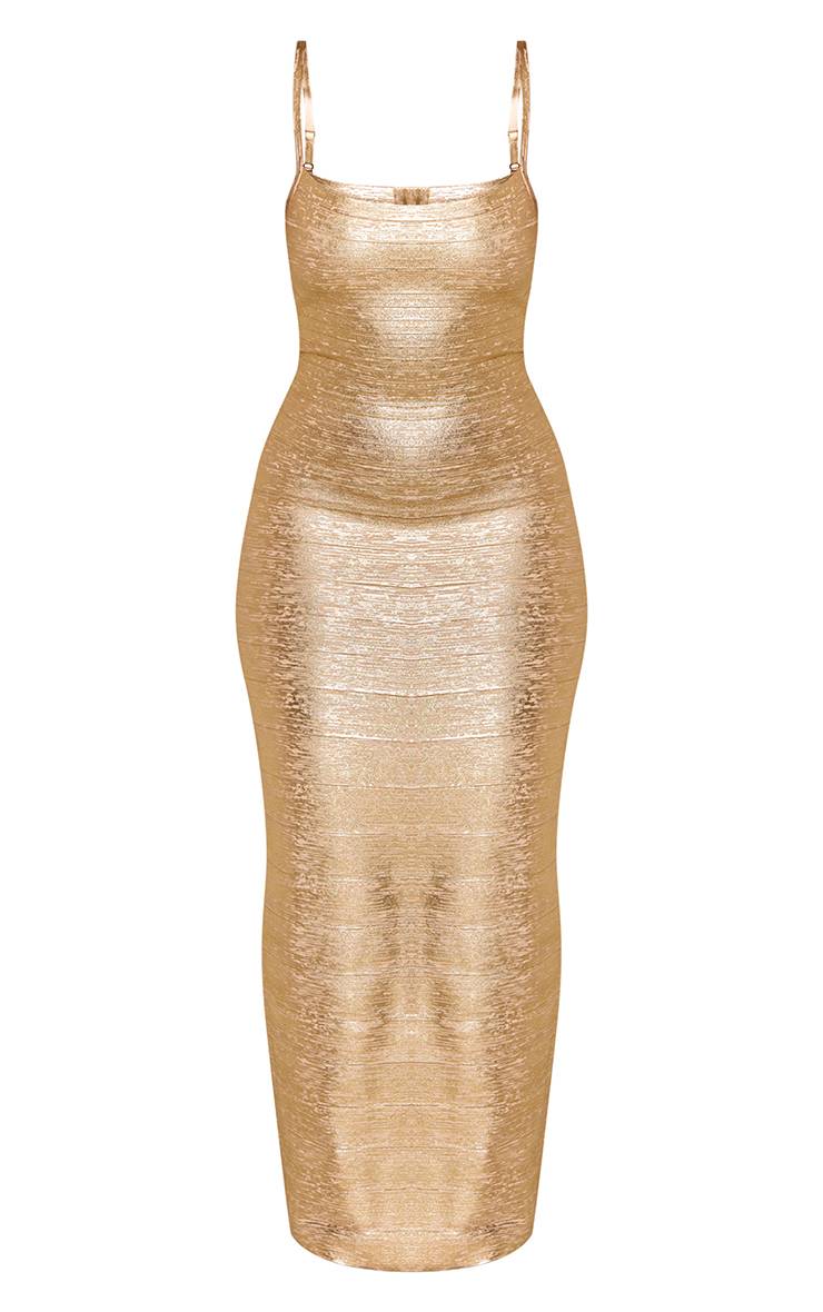 Doré Robe Maxi Bandage Métallisée Moulante