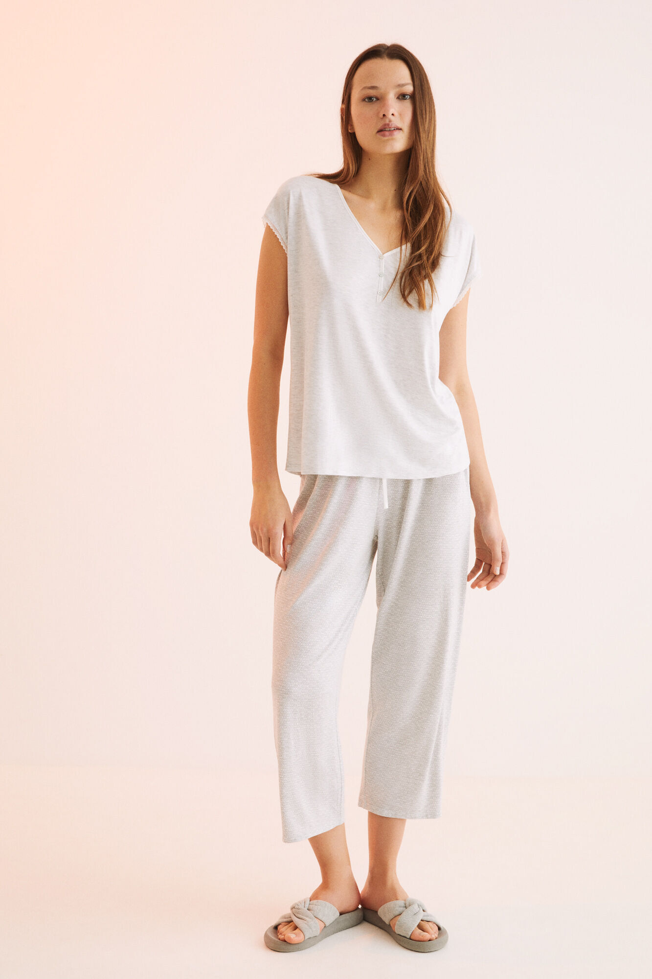 Pijama comprido cinza - cinza