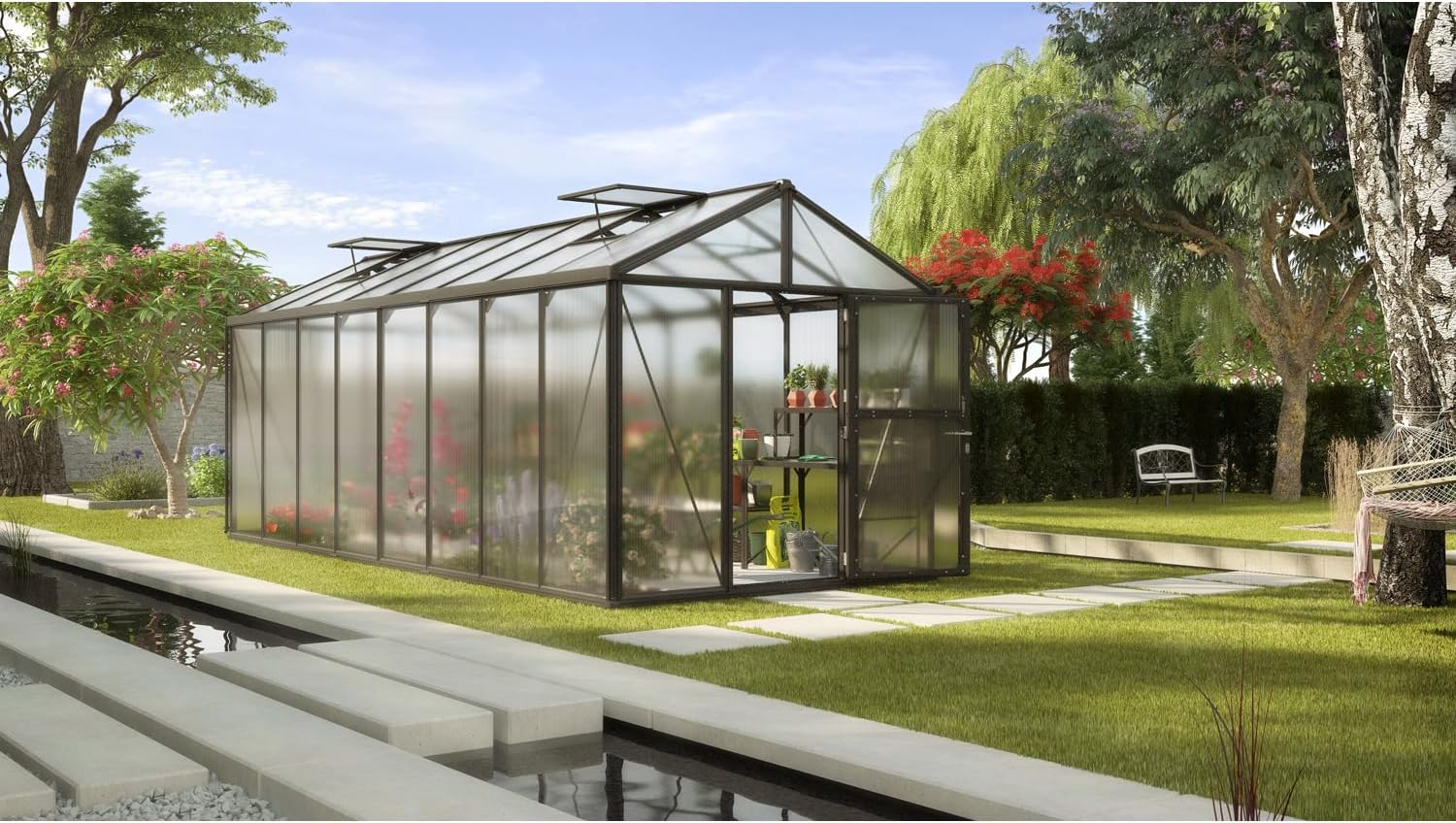 Vitavia Gewächshaus Zeus 15700', schwarz, 15,7 m², 16 mm HKP | Wetterfestes & stabiles Treibhaus | Perfekt für Gemüse & Pflanzen | Robust & langlebig