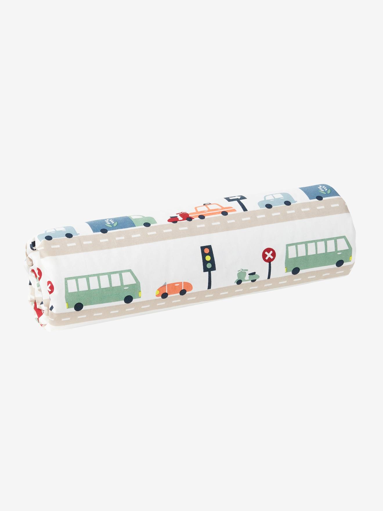 Lençol de elástico infantil estampado bege AUTO-CITY