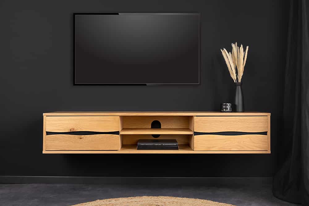 Hängendes TV-Lowboard LIVING EDGE 160cm natur schwarz Wildeiche geölt Baumkante