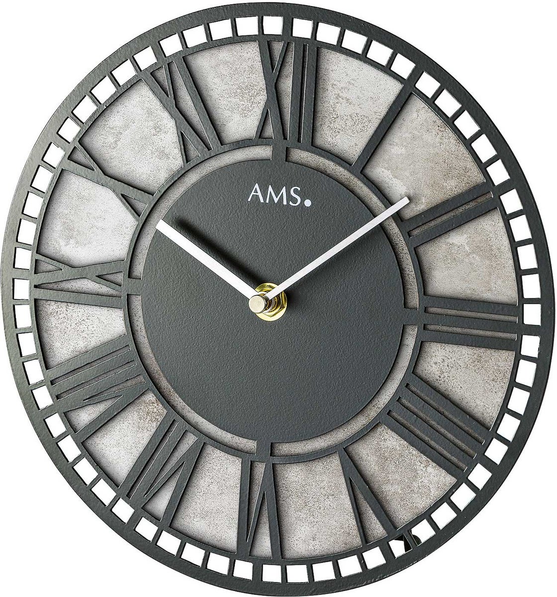 AMS 1233 Tafelklok, Metaal, Antiek Zilver, Diameter: 22 cm
