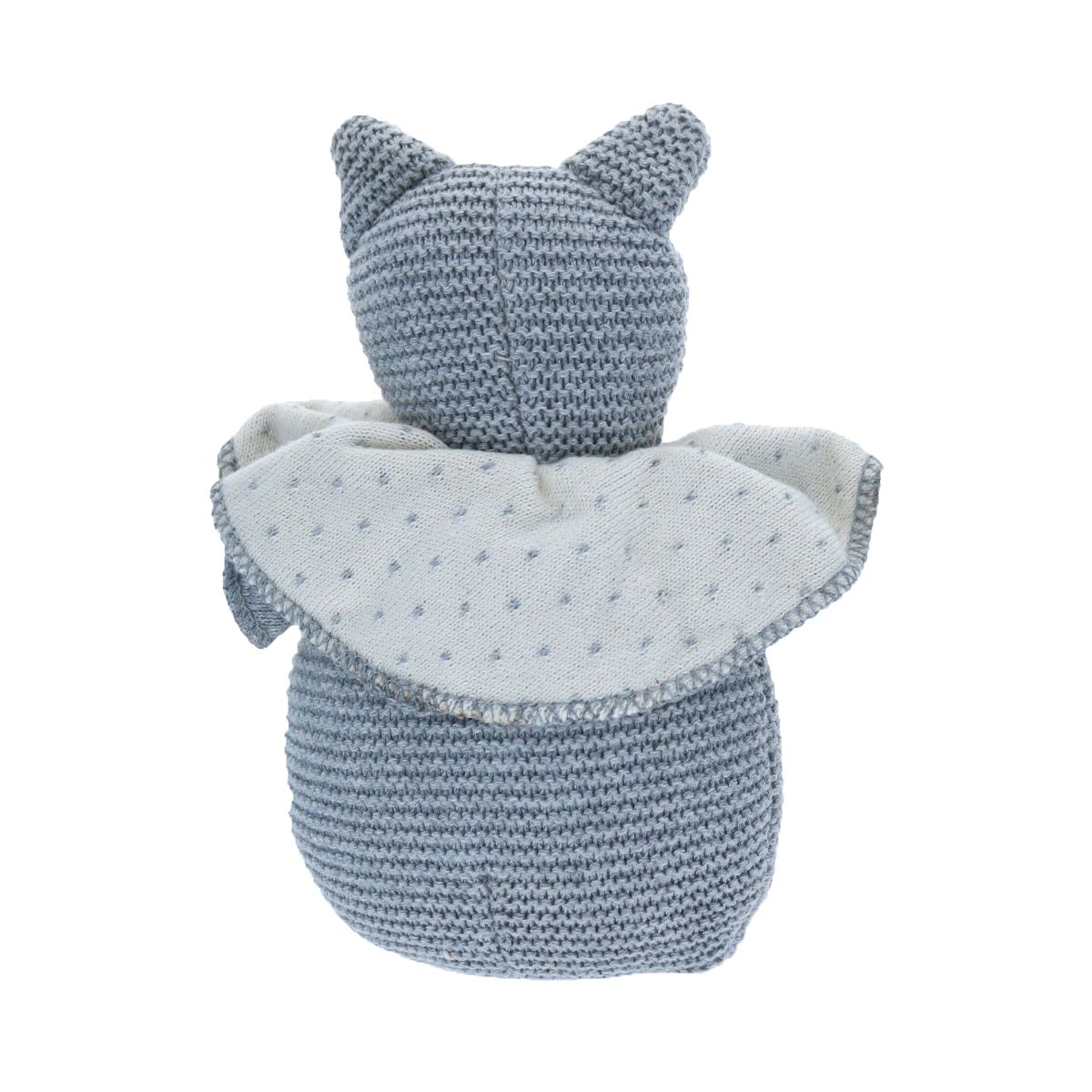 Doudou chat bleu collerette ivoire à pois Frisette