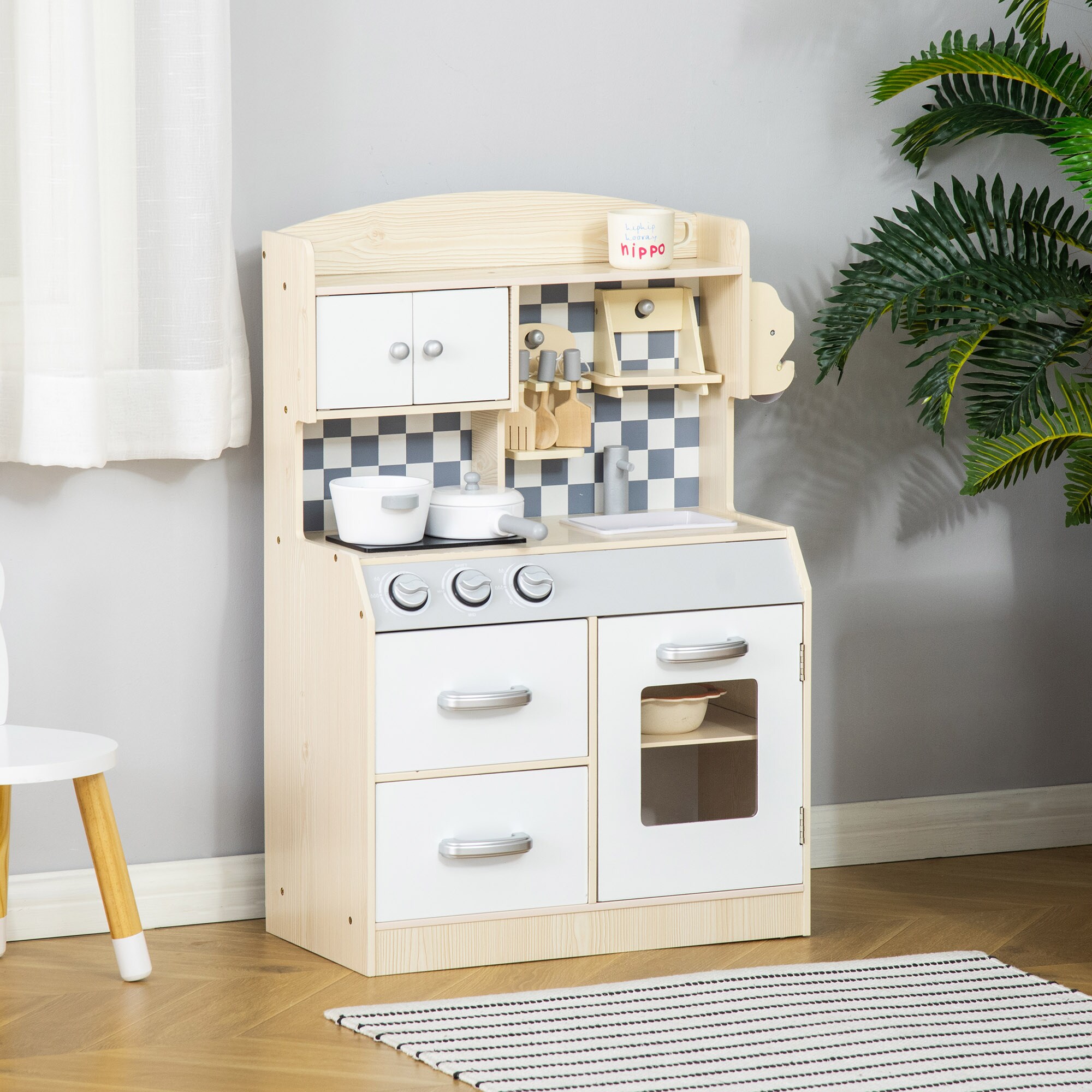 HOMCOM Kinderküchen mit Kochgeschirrzubehör bunt 54.5L x 29B x 80H cm