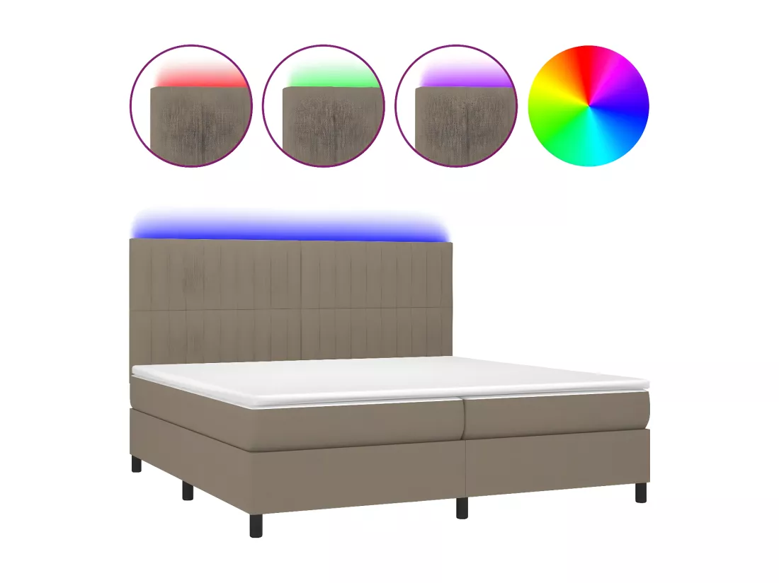 Sommier tapissier et matelas et LED Taupe 200x200 cm Tissu